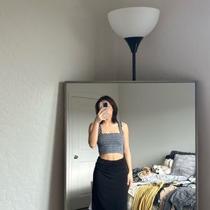 ruffle sleeved blue tank top with white flowers